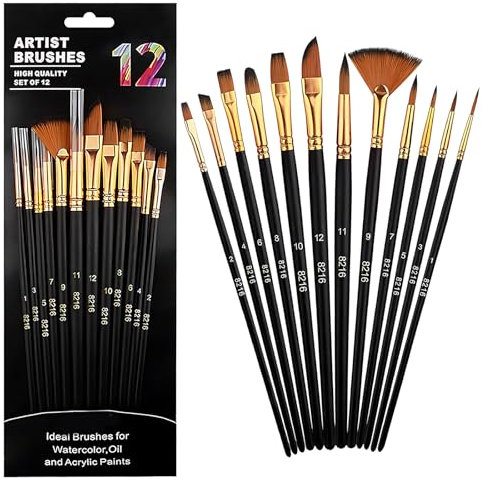 Aquarellpinsel,Aquarell Pinsel,12 Stück Watercolor Brush,Schwarz Feiner Pinsel Borstenpinsel für Anfänger Künstler Erwachsene Kinder
