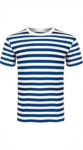 ANZEE - Maglietta unisex in cotone a righe, per ragazzi e ragazze, con scollo rotondo e maniche corte, casual, ideale per viaggi estivi, vacanze e uso quotidiano, Blu e bianco., 13 anni