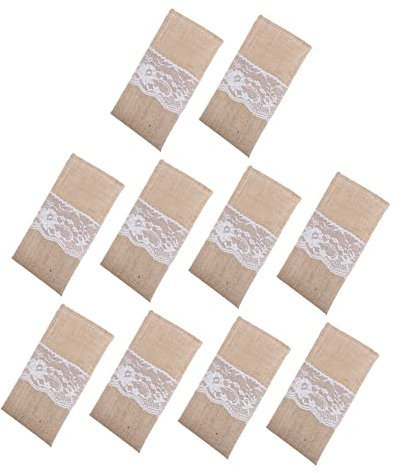 Mikinona 10stücke Jute Besteckhalter Geschirrhalter Für Gabeln Messer Löffel Party Tisch Abendessen Dekoration Zusammenfaltbar Mit Spitzen-blütchen-design