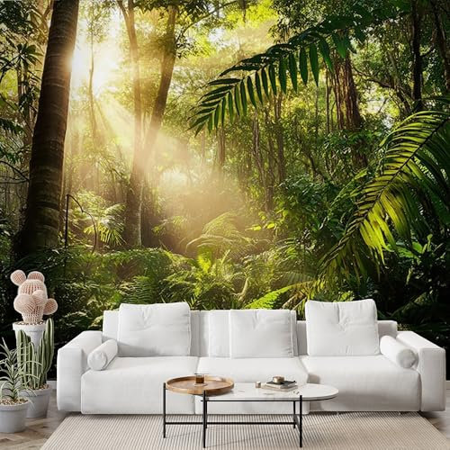 Boceoey Papier Peint Panoramique Tropical Forêt - Papier Peint Intissé Autocollant - Jungle Soleil Décoration Murale - Adhésif Mural pour Salon Chambre, 450x315 cm - N-291
