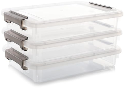 ivamulie 3 cajas de almacenamiento de plástico con tapa de bloqueo, maletín de proyectos portátil, caja de archivos transparente, almacenamiento apilable