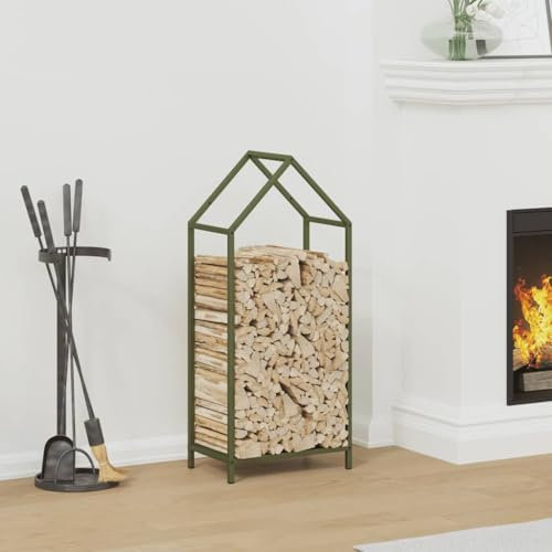 NQJIBUE Estante para leña verde oliva, 40 x 25 x 90 cm, acero laminado en frío