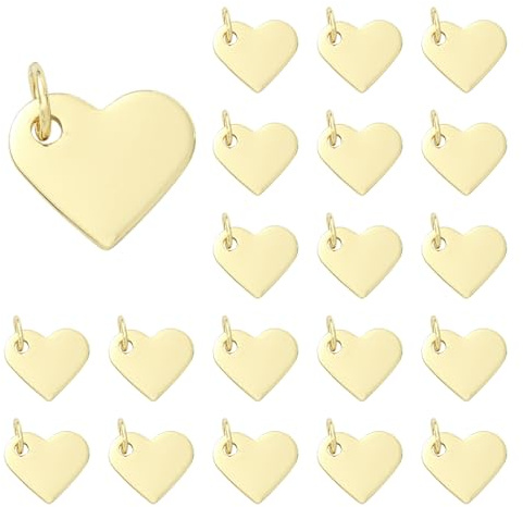 COGCHARGER 20 Stück Herz Charms Anhänger Zur Schmuckherstellung 18K Vergoldet Kleine Charms Messinganhänger Für Armband Halskette Ohrringe Schlüsselanhänger DIY Zubehör