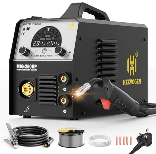 HZXVOGEN MIG250DP 250A Aluminum Welding Machine, 220V Gas/Flux Core MIG/Stick/Lift TIG/Pulse/Aluminum MIG Welding Machine 6 in 1 Professional Welding Machine Synergic Control