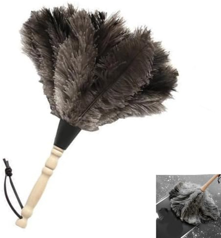 (2 Piezas) Plumero de Avestruz, Cepillo de Limpieza de Avestruz, con Mango de Madera, 34 cm, antiestático, Natural, Esponjoso y Reutilizable, Ideal para Oficina, hogar y teclados.