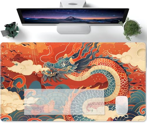 PORNHUX Mouse Pads Oriental mythology dragon red Mouse Mat - Mouse Pad Speed Gaming Mouse Pad - Extra Large - Table Mat Large Size - Improved Precision and Speed 600x300x3mm