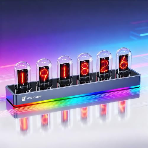 hnlife IPSTUBE Nixie Tube Clock with RGB Light, Digital Photo Upload, Mobile App Control, Display for Time, Weather, Temperature, Dynamic RGB Lighting, Durable Aluminum Alloy Base