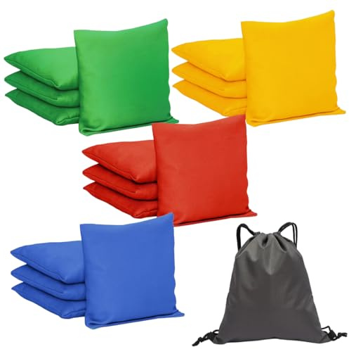 WAWALOL 4'' x 4'' Polyester Bean Bag Toss, 16 Pack Set Perfect for Cornhole Game, Outdoor Throwing Games, Carnival Games, Halloween Games, Kids Bean Bag Toss Games, Family Party Activities