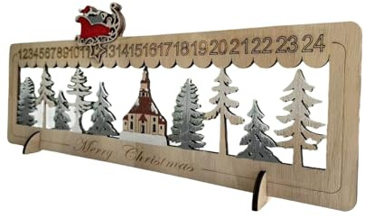 Calendario de Adviento de madera con iluminación LED, calendario de cuenta regresiva de madera tallada con luces LED y adorno de exhibición de casa de árbol