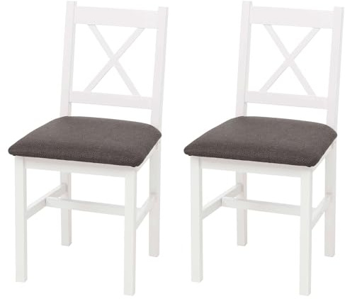 Mendler 2er-Set Esszimmerstuhl HWC-F77 - weiß, Polster grau | Lehnstuhl, Küchenstuhl, Stuhl, Massiv-Holz, Stoff, Landhaus