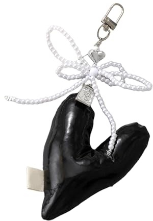 AWJUWHBJ Eleganter Perlen Schlüsselanhänger Handyanhänger Einzigartiger Schlüsselanhänger Gepolstertes Herz Schleife Taschenanhänger Zubehör Für Geldbörse Rucksack Handtasche Taschenanhänger Ornament