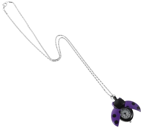 Violette Marienkäfer Taschenuhr mit Halskette, Quarzwerk, Legierung | Leicht und Tragbar, Glasfront und Vintage Stil, für Alltag oder Cosplay, Violette Ausführung Zufälliger Stil