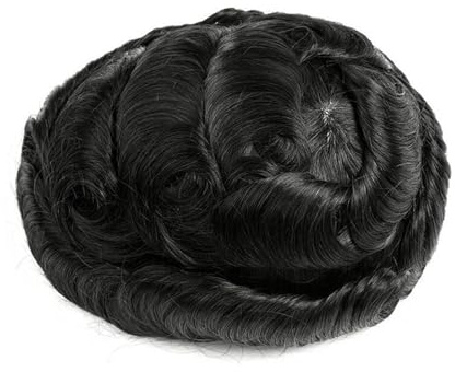 Pelucas para hombres Prótesis de cabello masculino, sistema humano, peluquín for hombres, parte superior encaje, piel PU inyectada sin nudos(1C - Black,8x10)