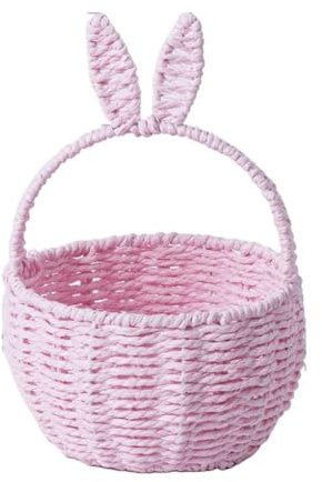 Easter Baskets for Kids, Bunny Egg Bags with Cute Ears, Handmade Woven Basket, Reusable Storage for Easter Egg Hunt Party (A)