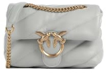 Pinko Love Mini Puff Trapuntata, Borsa a Tracolla in Pelle Grigio Perla, 22 x 15.5 x 10 cm, con Catena Regolabile, Stile Casual Elegante