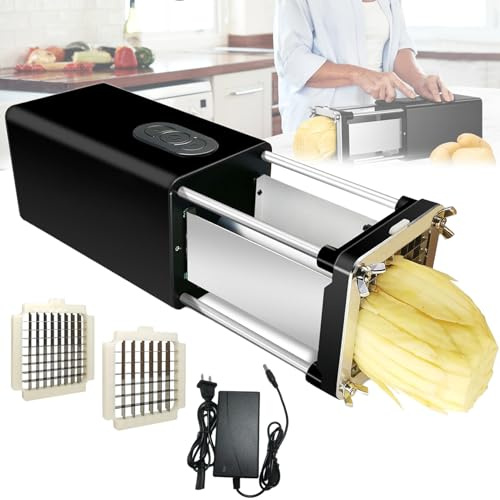 Pnpaea Taglia Patate Fritte Elettrico, Tagliapatate Professionale in Acciaio Inossidabile Tagliapatate in Acciaio Inossidabile,Manuale Tagliapatatine Fritte per Patate Carote Cetrioli Black