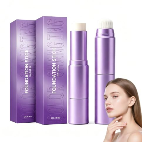 2 Stück Color Changing Foundation Stick 2-In-1 Foundation Stick mit Pinsel Farbwechsel Foundation Lang Anhaltender für Alle Hauttypen