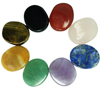 Mina Heal Ensemble de 8 pierres ovales pour chakras – Pierres de Guérison, Méditation, Reiki, Pierre Naturelle Lithotherapie, Porte Bonheur, Massage et Relaxation