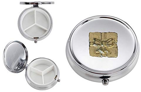 Boîte à pilules en étain anglais avec miroir 3 sections TG24