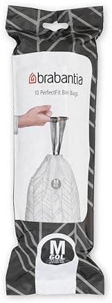 Brabantia PerfectFit papperskorgar (storlek M/60 liter) hög kvalitet tjocka plastpåsar med dragband dragsnöre handtag (10 väskor)