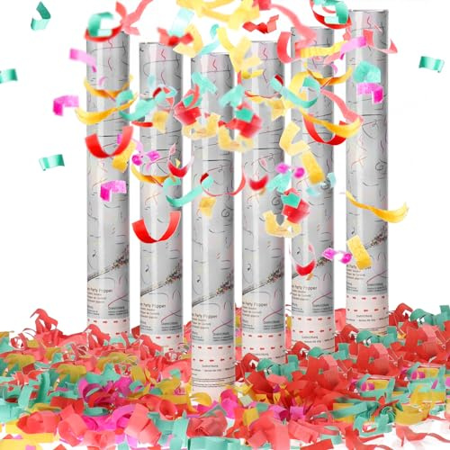 com-four® 6x Riesen XXL Shooter Party Popper-Set 40cm, Konfetti-Kanone | Partys - Geburtstage - Konfetti Bombe mit 6m Effekthöhe