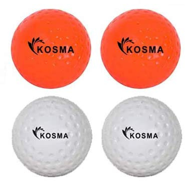 Kosma Set of 4 Dimple Hockey Ball | Outdoor Sports Practice Training Balls - 2 Orange, 2 White
