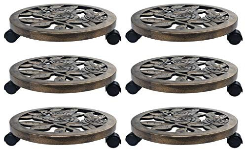 Tidyard Pflanzenroller Untersetzer Blumenroller Mit 360° drehbaren Rollen für alle Standard-Blumentöpfe,Transportroller Rollbrett Kübelroller Mit Bremse,PP- (Polypropylen) Kunststoff,Bronzefarben
