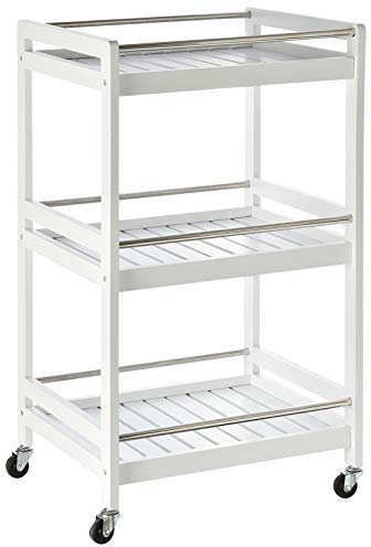 HOMCOM 3-Tier Home Trolley Kitchen Storage Cart w/Steel Bars 4 Universal Wheels Rolling Unit Organiser Living Room White