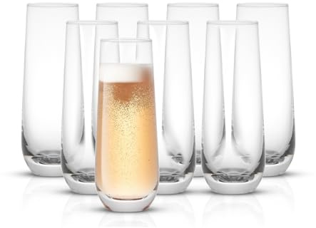 JoyJolt Milo Stemless Champagne Flutes Set of 8 Crystal Glasses. 9.5oz Prosecco Wine Flute, Mimosa Glasses, Cocktail Glass Set, Water Highball Glass, Bar Glassware