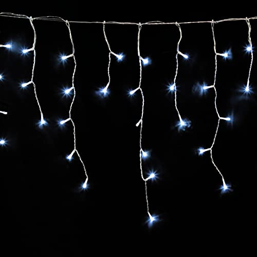 MAURER 5490375 Guirnalda Cortina 10x1 Metros 345 Leds Blanco Frio. Luz Navidad Interiores y Exteriores Ip44. Cable Transparente