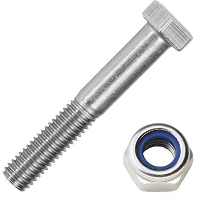 Sechskantschrauben mit Schaft M10x100 mm & Sicherungsmuttern M10 aus Edelstahl A2 (10 Stück) | DIN 931 & DIN 985 - Maschinenschrauben - selbstsichernde Sechskantmuttern von MESAROS®