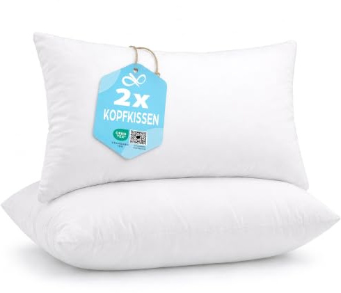 Flowen Oreiller 48x74 Lot de 2 pour Le Lit Coussins pour Dormir et Décoratifs Antiallergiques Anti-Acariens et Rafraichissant Rectangulaire Taie d'oreiller Blanc en Polyester