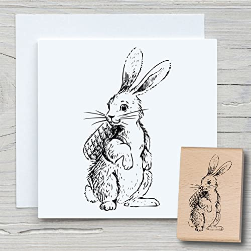 NEWSTAMPS Stempel Lotti Motivstempel groß aus Holz & Gummi zum Karten und Geschenke basteln, Holzstempel für Ostern, Osterkarte, Osterhase, Scrapbook, Textilstempel, Deko, Kinder