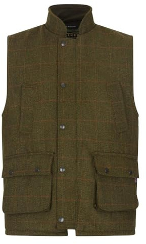 WALKER AND HAWKES Herren Country-Weste aus Tweed - für die Jagd geeignet - Dunkles Salbeigrün - Größe 4XL (50-52)