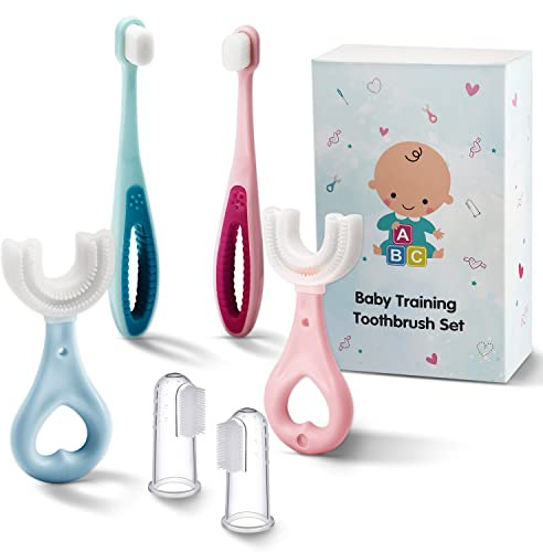 Frerdui 6 in 1 Baby Training Toothbrush Set - Infant to Toddler Toothbrush Oral Care Silicone Toothbrush for Baby - Food Grade Silicone,Extra Soft Bristles,Perfect for 6+,12+,24+ Months