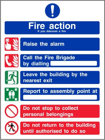 Landlord Direct Supplies General Fire Action 6 Message Sign - Portrait - 150mm x 200mm (Rigid 1mm (SA backing))