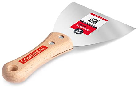 COMENSAL® Spachtel mit Holzgriff 120 mm - Trockenbau Spachtel - Ergonomisch Geformter - Füllen von Hohlräumen - Edelstahl - Made in EU