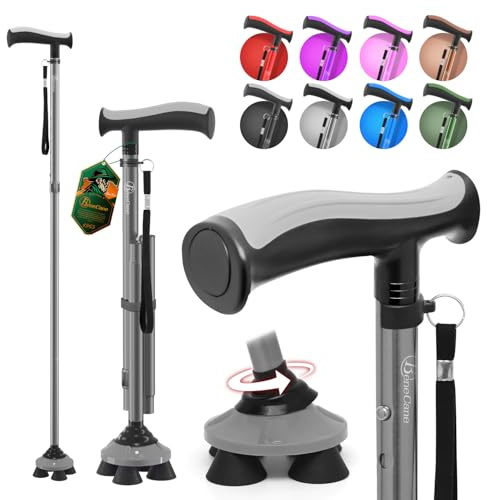 BeneCane Gehstock für Männer & Frauen Klappbar Einstellbar leicht stabil zusammenklappbare Heavy Duty mit weichen TPR T-Griff und Reisetasche