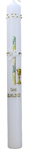 Christ-Kerzen Kommunionkerze SUSI Junge oder Mädchen mit Name und Datum, personalisiert und handverziert 1344, Größe:ca. 40x6 cm
