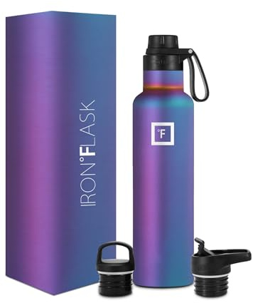 Insulated Water Bottle with Spout Lid Narrow - 710ml (3 Lids) - Cold 24hrs & Hot 12hrs Drinks - Double-Walled Stainless Steel Metal Leakproof Travel Sports Gym Camping & Hiking Hydration Flask