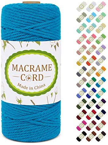 LEREATI Hilo Macrame 3mm x 100m, Cuerda Macrame 3mm Cuerda de Algodon de 4 Hilos, Cordel Suave para Bricolaje Manualidades, Pared, Cortina, Soporte de Plantas, Decoracion Dormitorio (Azul Lago)
