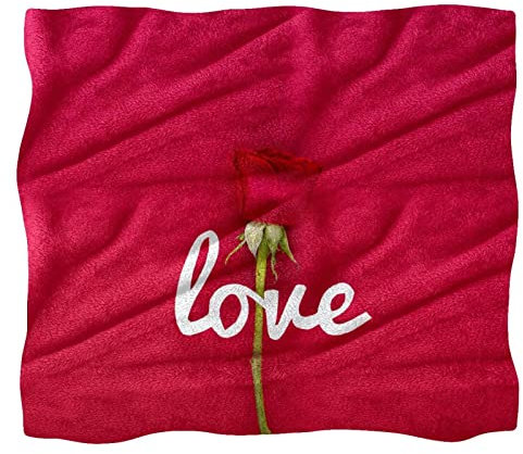 Fleece-Überwurfdecke für Couch, Sofa oder Bett, gemütliche, weiche Decken, Liebesbrief, Rose, roter Hintergrund