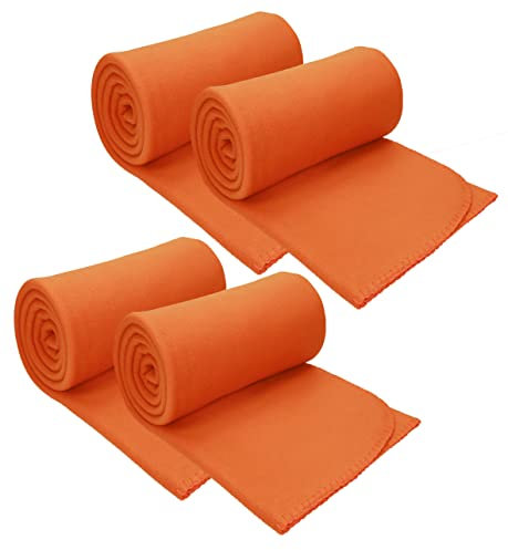 Betz Fleecedecke 4 Stück 130x170 cm 180g/m² – Weiche Wohndecke & Kuscheldecke – Flauschige Sofadecke als Tagesdecke – Leicht, wärmend & pflegeleicht – Farbe orange
