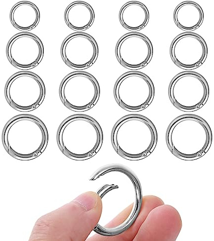 Yolev 16PCS Trigger Metal Spring O Rings Round Carabiner Clip Snap Trigger Spring Keyrings Buckle for Bag Purse Handbag Strap Craft Jewelry Making (Silver)