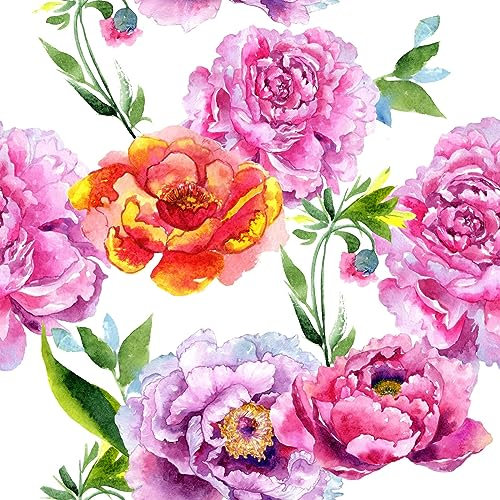 ReWallpaper Vintage Fototapete Blumen Selbstklebende Rosa Weiß Blumentapete Tapete Pfingstrosen Klebefolie Blumen Möbel Schlafzimmer klebetapete Floral Wandtapete 44.5CM x 7M Schöne Wohnzimmer Tapeten