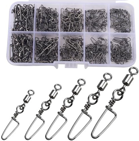 ENERHIKE 150pcs Fishing Snap Swivels Barrel Swivel with Coastlock Snap Stainless Swivel Corrosion Resistant Fishing Tackle Accessories Lure Line Connector for Saltwater Freshwater Fishing