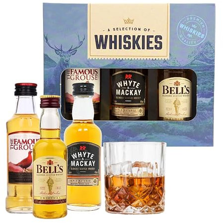 Topline Premium Scottish Whisky Gift Set - Includes 50ml The Famous Grouse Smoky Black, 50ml Teacher's Highland Cream, 50ml The Famous Grouse - Great Gift for Whisky Lovers