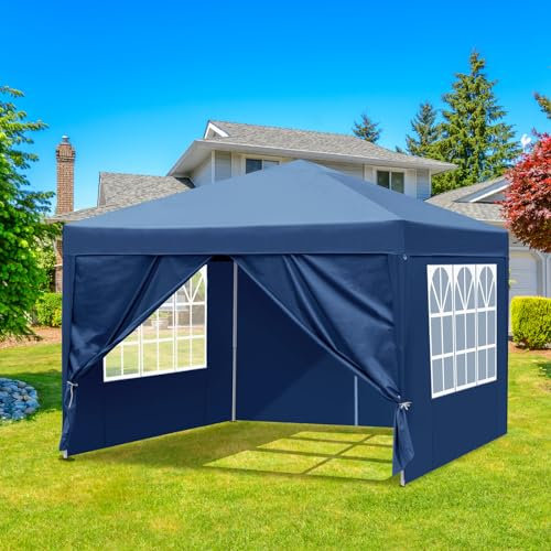 Bonnlo Pop Up Gazebo with Sides 3x3m, Water Resistant for Outdoor, Blue