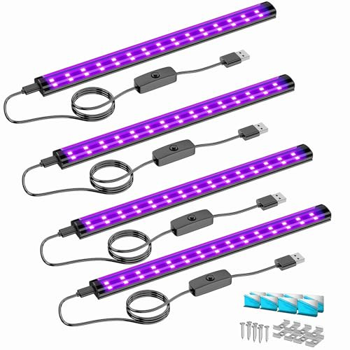 Onforu 10W tubo de luz negra, USB 28cm lámpara, 385-400nm luz UV, negra LED UV bar para discoteca, club, fiesta de resplandor, accesorios de fiesta, decoración de Halloween,4pcs