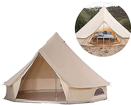 Miuxe 3/4/5/6 M Outdoor-Campingzelt 4-Jahreszeiten-Familienglocken-Tipi-Zelte Zum Wandern, Jagen, Jurtenzelt Mit Bodenplane Mit Reißverschluss Und Kamin